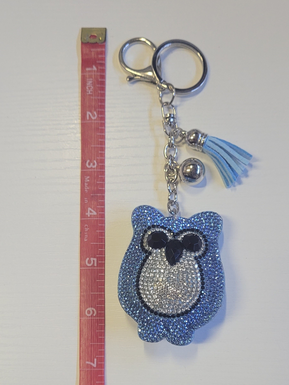 Blue Owl Crystal Keychain Tassel Bag Charm